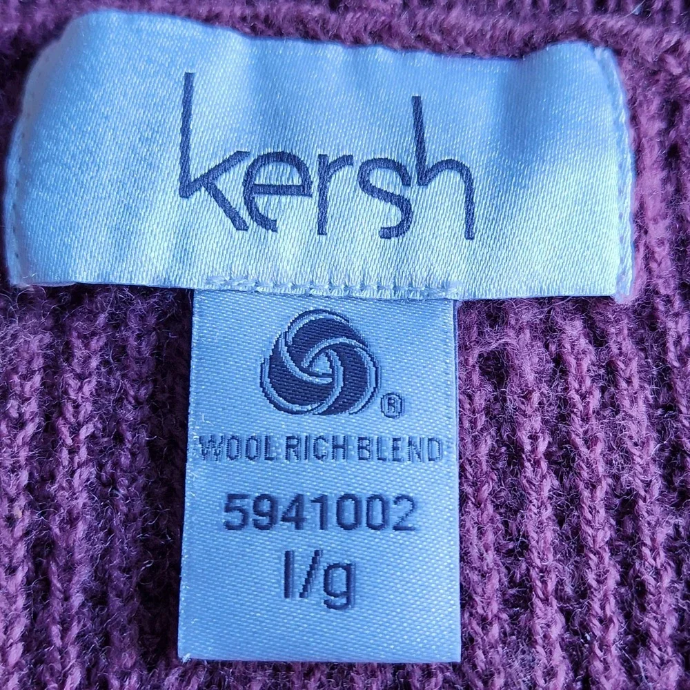 Kersh‎ Merino Wool Blend Sweater Womens Large Waffle Knit Wine Burgundy Pullover - Picture 8 of 14